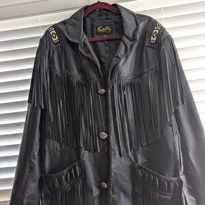 Scully Mens 46R Black Leather Jacket w/ fringe